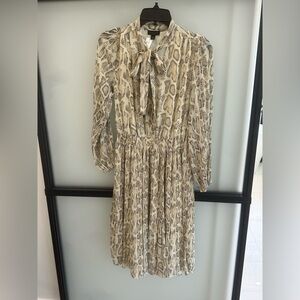 Current Air Beige Snake Print Long Sleeve Dress Midi
